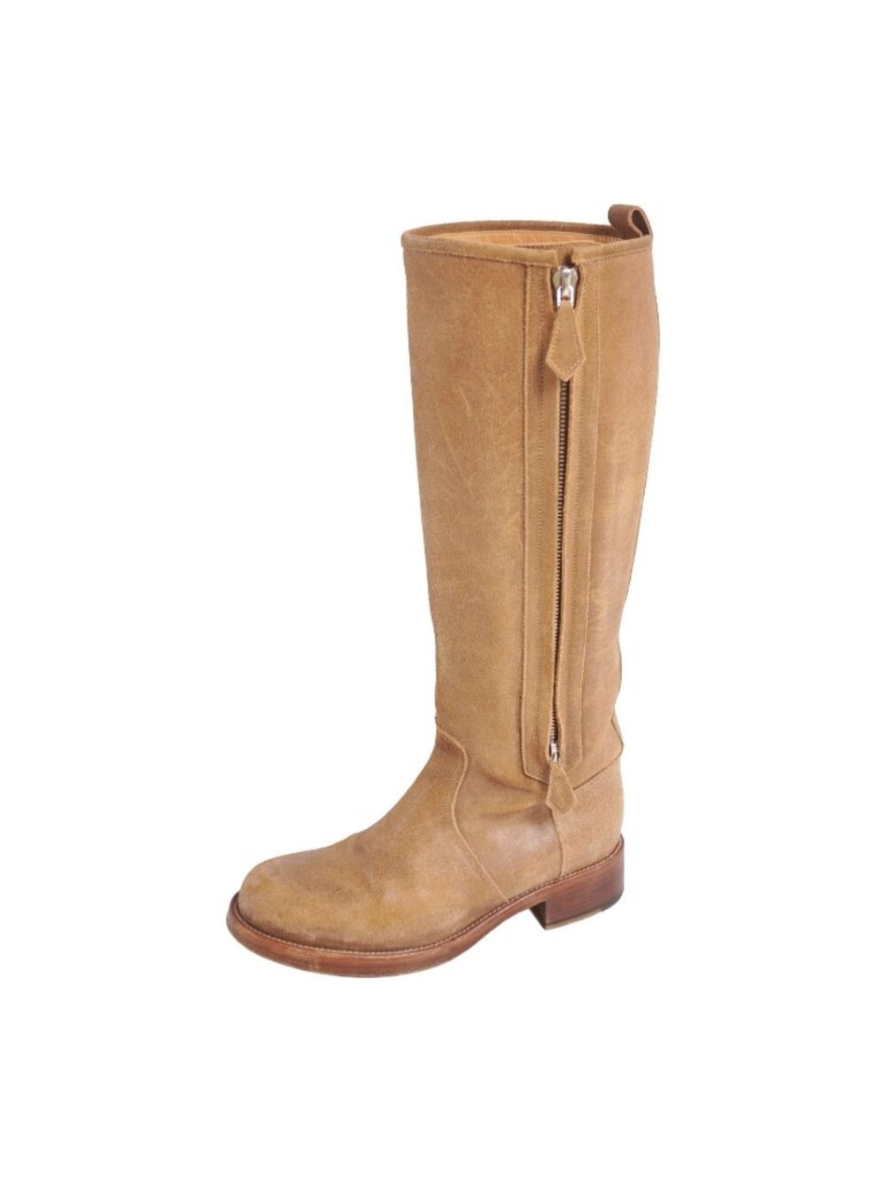 Hermes Boots Long Side Zipper Heels Nubuck Beige